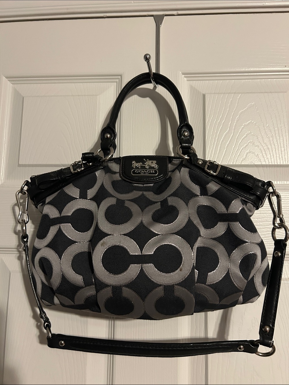 Coach Black & Gray Signature Satchel with Removable Strap